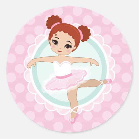 Redhead Ballerina - Pink Ballet Dancer Girl Runder Aufkleber (Vorderseite)