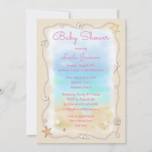 Redhead Beach Baby Conch Shell Baby Shower Einladung (Rückseite)