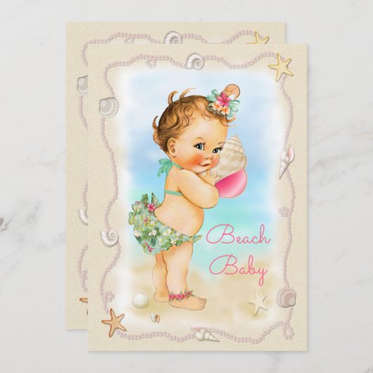 Redhead Beach Baby Conch Shell Baby Shower Einladung (Vorne/Hinten)