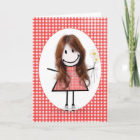 Redhead Birthday Strichmännchen Girl on Gingham