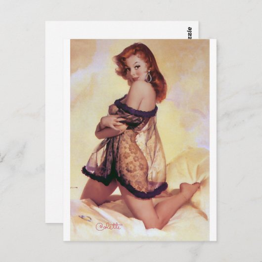 Redhead Bombshell Button Up Postkarte (Vorne/Hinten)