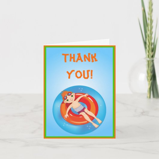 Redhead Boy Pool Party Vielen Dank Note Card Dankeskarte (Vorderseite)