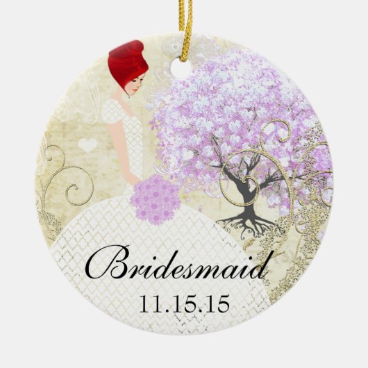 Redhead Bridesmaid gibt Lavender Heart Leaf Tree Keramik Ornament (Vorne)
