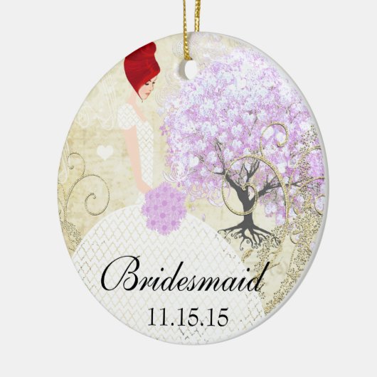 Redhead Bridesmaid gibt Lavender Heart Leaf Tree Keramik Ornament (Links)