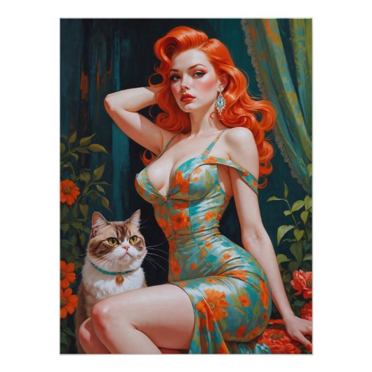 Redhead-Button mit Katzenflora Poster (Vorderseite)
