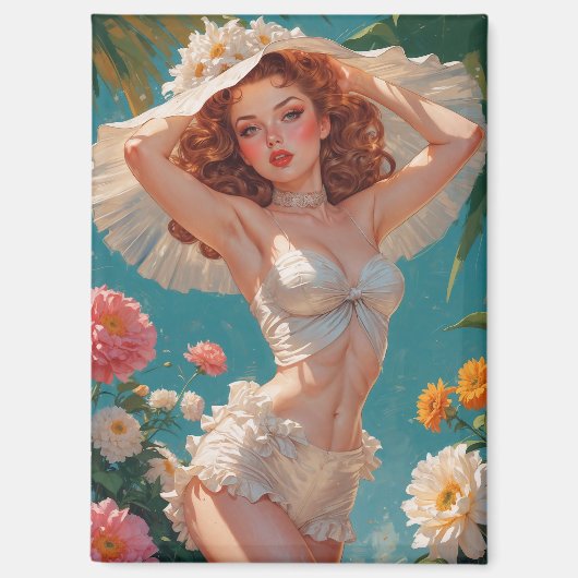 Redhead Button-Up Daisy Hat Floral Magnet (Vorderseite)