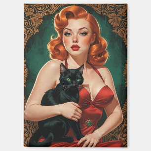 Redhead-Button-Up und Black Cat Magnet