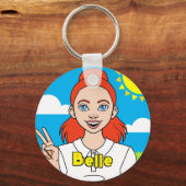 Redhead Cartoon Girl School Student Name Schlüsselanhänger (Vorderseite)