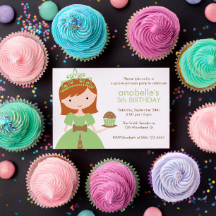 Redhead Cupcake Princess Birthday Einladung