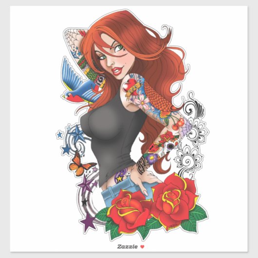Redhead Frau Tattoos Aufkleber (Blatt)