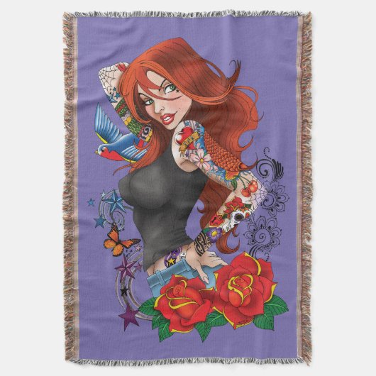 Redhead Frau Tattoos Decke (Vorderseite Vertikal)