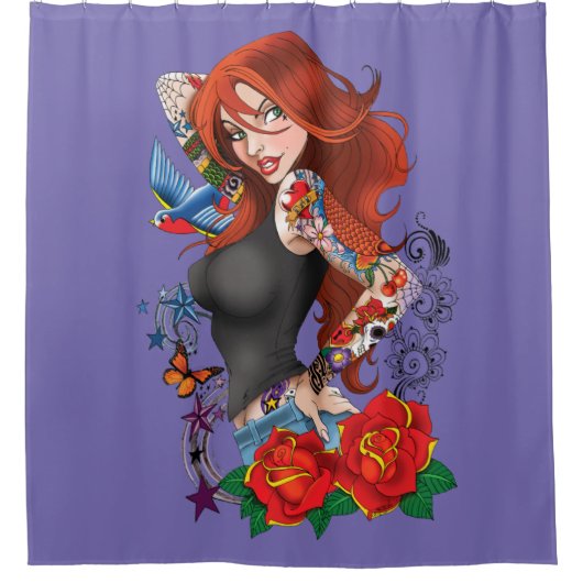 Redhead Frau Tattoos Duschvorhang (Vorderseite)