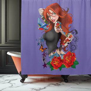 Redhead Frau Tattoos Duschvorhang