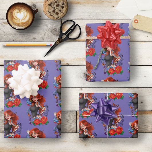 Redhead Frau Tattoos Geschenkpapier Set