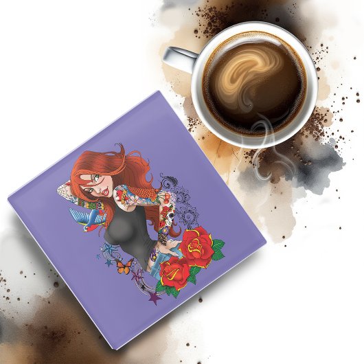 Redhead Frau Tattoos Glasuntersetzer