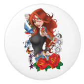 Redhead Frau Tattoos Keramikknauf (Vorderseite)