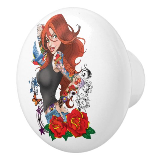 Redhead Frau Tattoos Keramikknauf (Rechts)