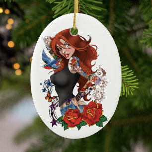 Redhead Frau Tattoos Keramikornament