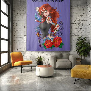 Redhead Frau Tattoos Wandteppich