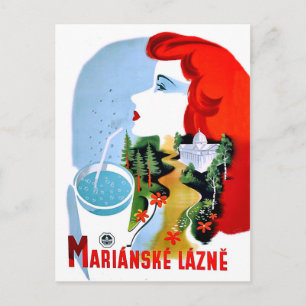Redhead Frau trinkt Wasser, Marianske Lazne Postkarte