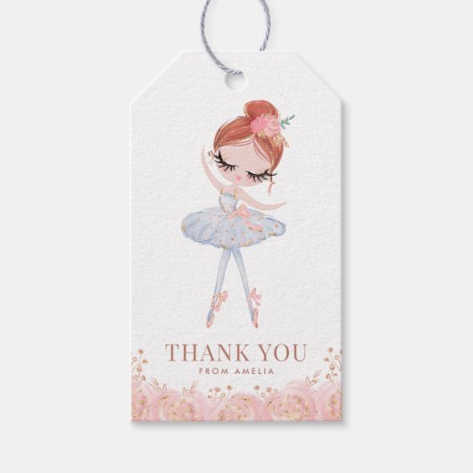 Redhead Girl Ballerina in weißem Kleid Geburtstag Geschenkanhänger (Vorderseite)