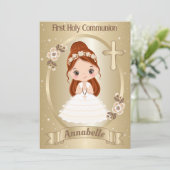 Redhead Girl First Heilige Kommunion Einladung (Stehend Vorderseite)
