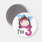 Redhead Girl I'm Three Magnet (Vorderseite/Rückseite)