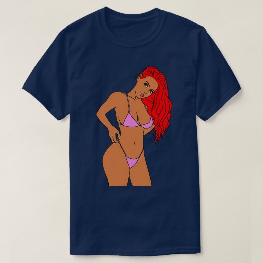 Redhead Girl in Pink Bikini T-Shirt (Design vorne)