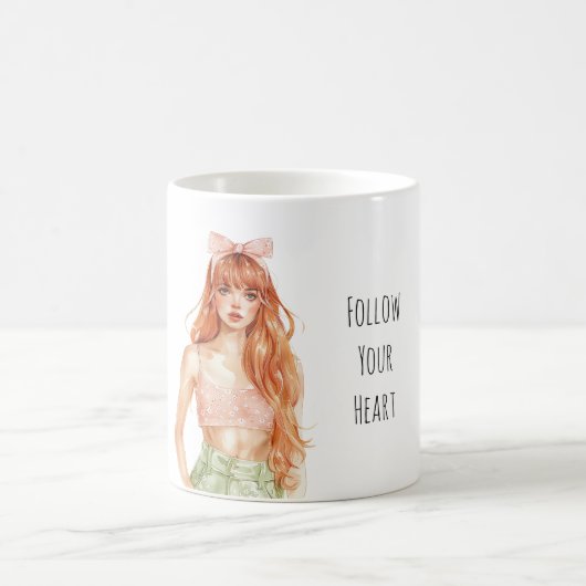 Redhead Girl Pink Bow Kaffeetasse (Mittel)