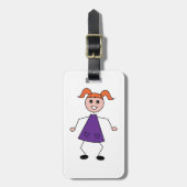 Redhead Girl Stick Figure in Purple Dress Gepäckanhänger (Vorderseite vertikal)
