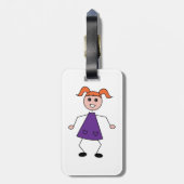 Redhead Girl Stick Figure in Purple Dress Gepäckanhänger (Rückseite vertikal)