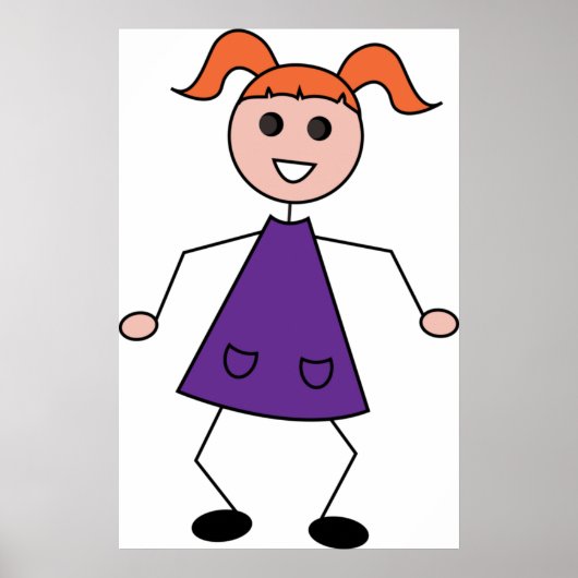 Redhead Girl Stick Figure in Purple Dress Poster (Vorne)