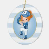 Redhead Girls Blue Softball Keramik Ornament (Links)