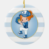 Redhead Girls Blue Softball Keramik Ornament (Hinten)