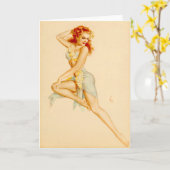 Redhead Hawaiian Costume Button Up Karte (Gelbe Blume)