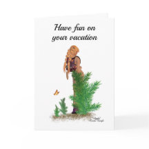 Redhead Hiker Backpack Pinup Girl Grußkarte