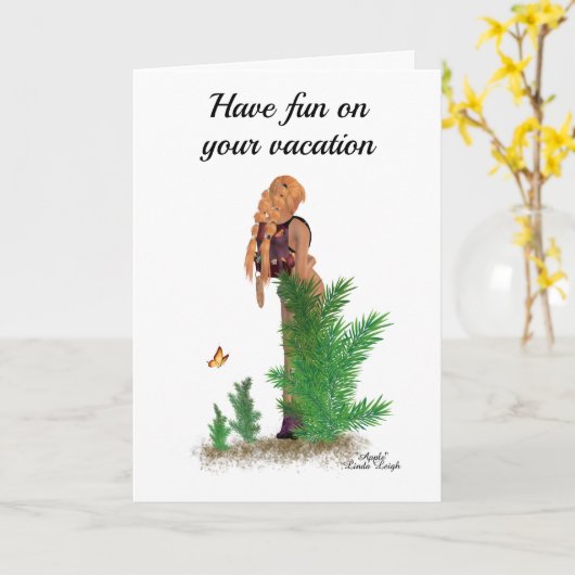 Redhead Hiker Backpack Pinup Girl Grußkarte Karte (Gelbe Blume)