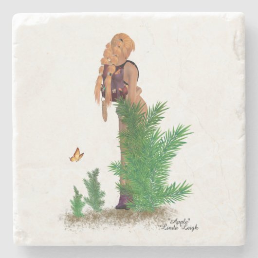 Redhead Hiker Backpack Pinup Girl Stone Untersetze Steinuntersetzer (Vorderseite)