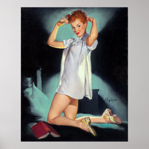 Redhead in Nighty Button Up Poster