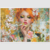 Redhead mit grünen Nägeln und Zigarettendekoupage Seidenpapier (Vorderseite)