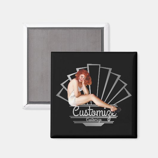 Redhead Pinup Girl Magnet (Vorderseite/Rückseite)