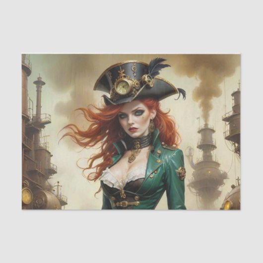 Redhead Steampunk Beauty Decoupage Paper Seidenpapier (Vorderseite)