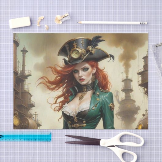 Redhead Steampunk Beauty Decoupage Paper Seidenpapier (Handwerk)