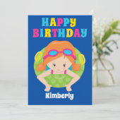 Redhead Swim Girl Custom Pool Party Happy Geburtst Karte (Stehend Vorderseite)