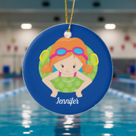Redhead Swim Team Girl Niedlich Custom Blue Keramik Ornament
