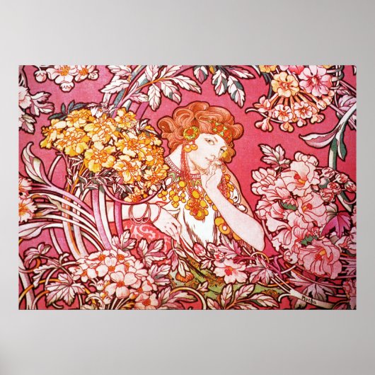 Redhead unter Blume, Alphonse Mucha Poster (Vorne)