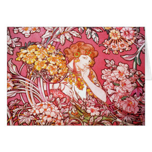 Redhead unter Blumen, Alphonse Mucha
