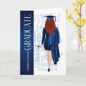 Redhead Weibliche Blue Cap und Gown Graduate Karte (Gelbe Blume)