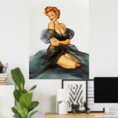 Redhead with Black Negligee Pinup Art Poster (Heimbüro)