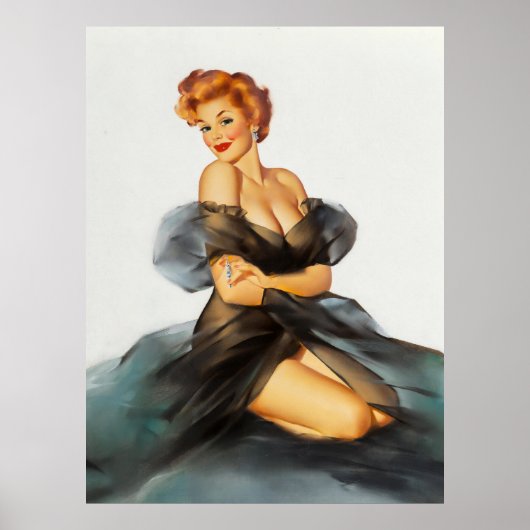 Redhead with Black Negligee Pinup Art Poster (Vorne)